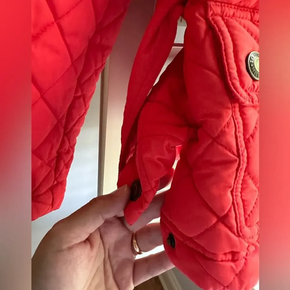 Tommy Hilfiger Unisex Quilted Orange Hooded Jacket Snap Button M 8-10